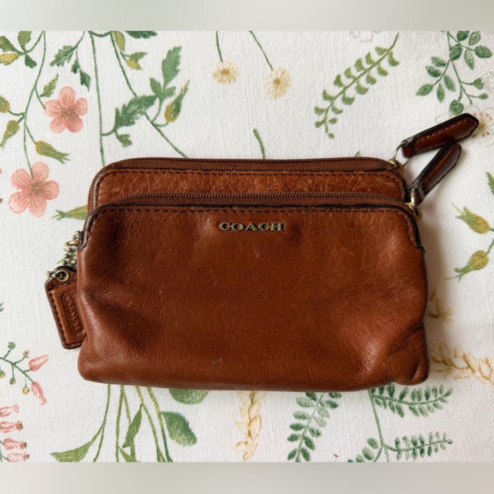 Coach Cognac Brown Leather Keychain Wristlet
